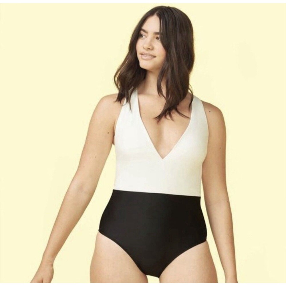 Summersalt The Deep Dive One Piece Swim Swimsuit Sz 12 White Black Colorblock